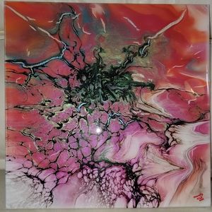 Red "Poppy" Acrylic Art with Shimmer Accent